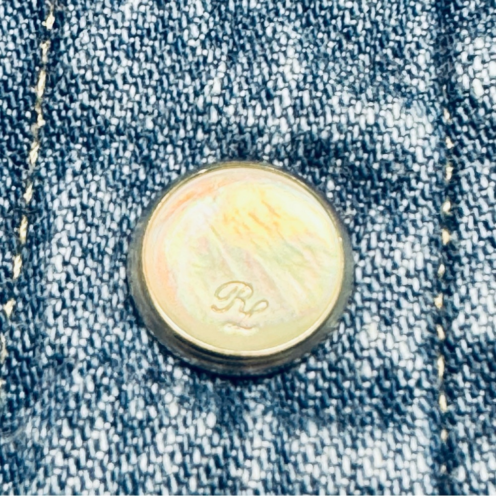 Ralph Lauren Purple Label Denim Western Shirt Large Blue Faded Wash Pearl Snap - Picture 5 of 11